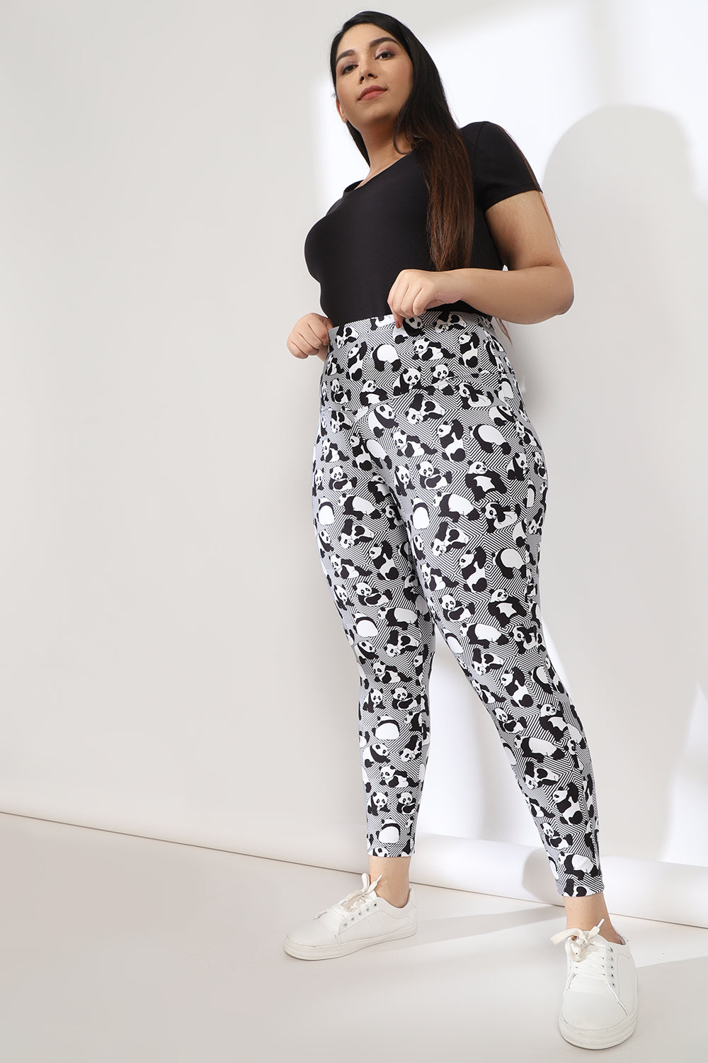 Buy Plus Size Geomtric Panda Tummy Shaper Printed Jeggings Online For Women