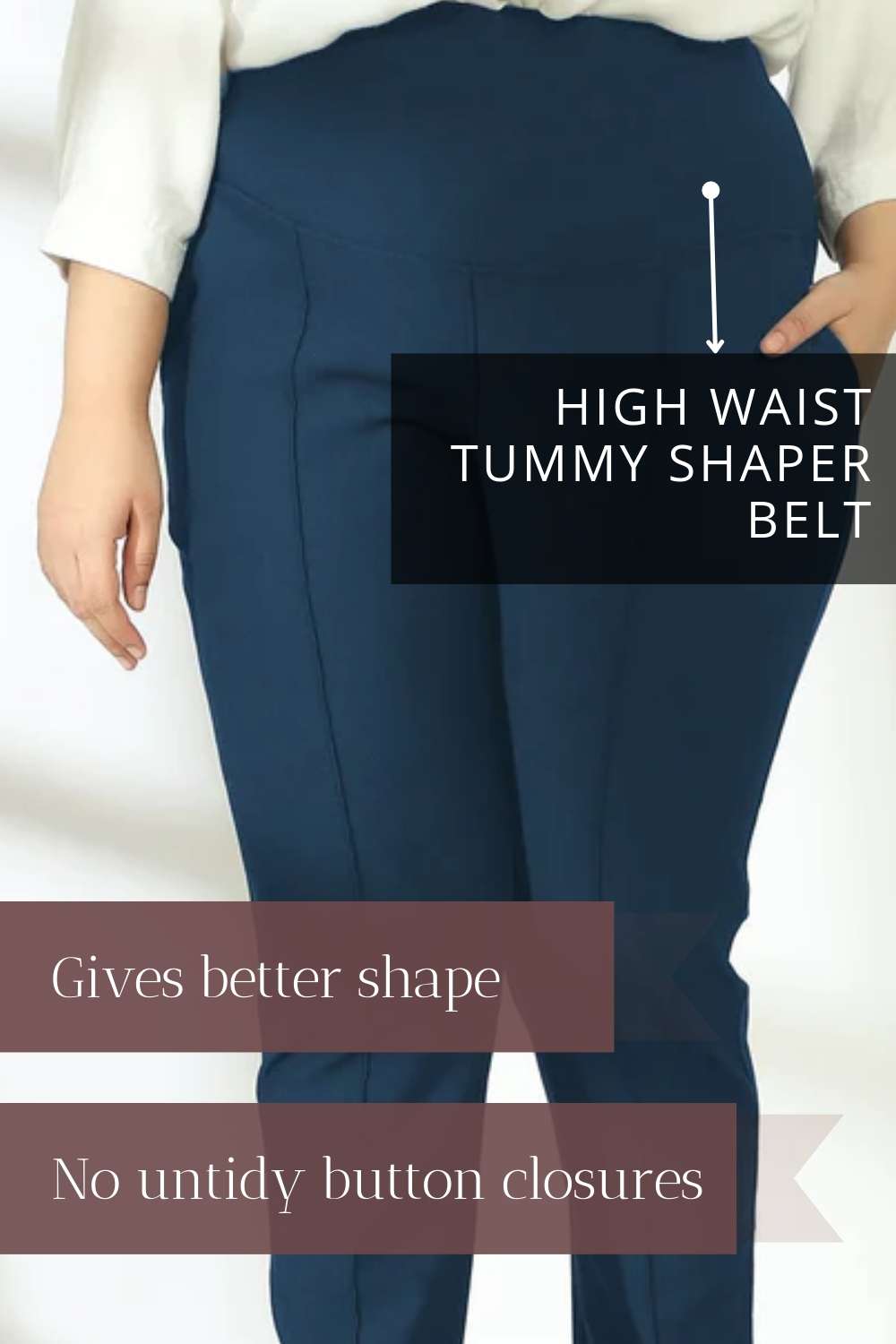 Buy Plus Size Navy Crease Seam Tummy Tucker Pants Online For Women