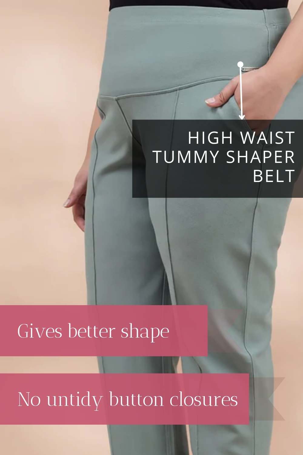 Plus Size Mint Green Crease Seam Tummy Tucker Pants Online in