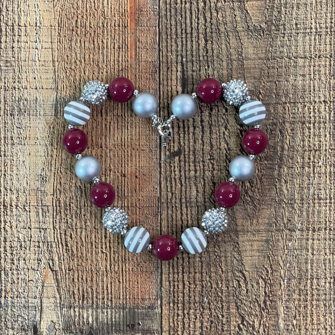 Burgundy & Silver Sparkle Bead Necklace - Girls Clothing Hut