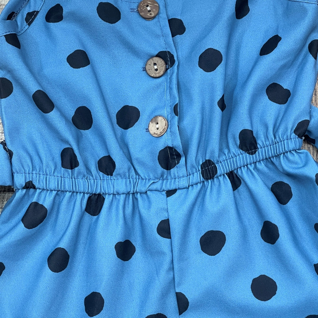 Smokey Blue Polka Dot Romper - Girls Clothing Hut