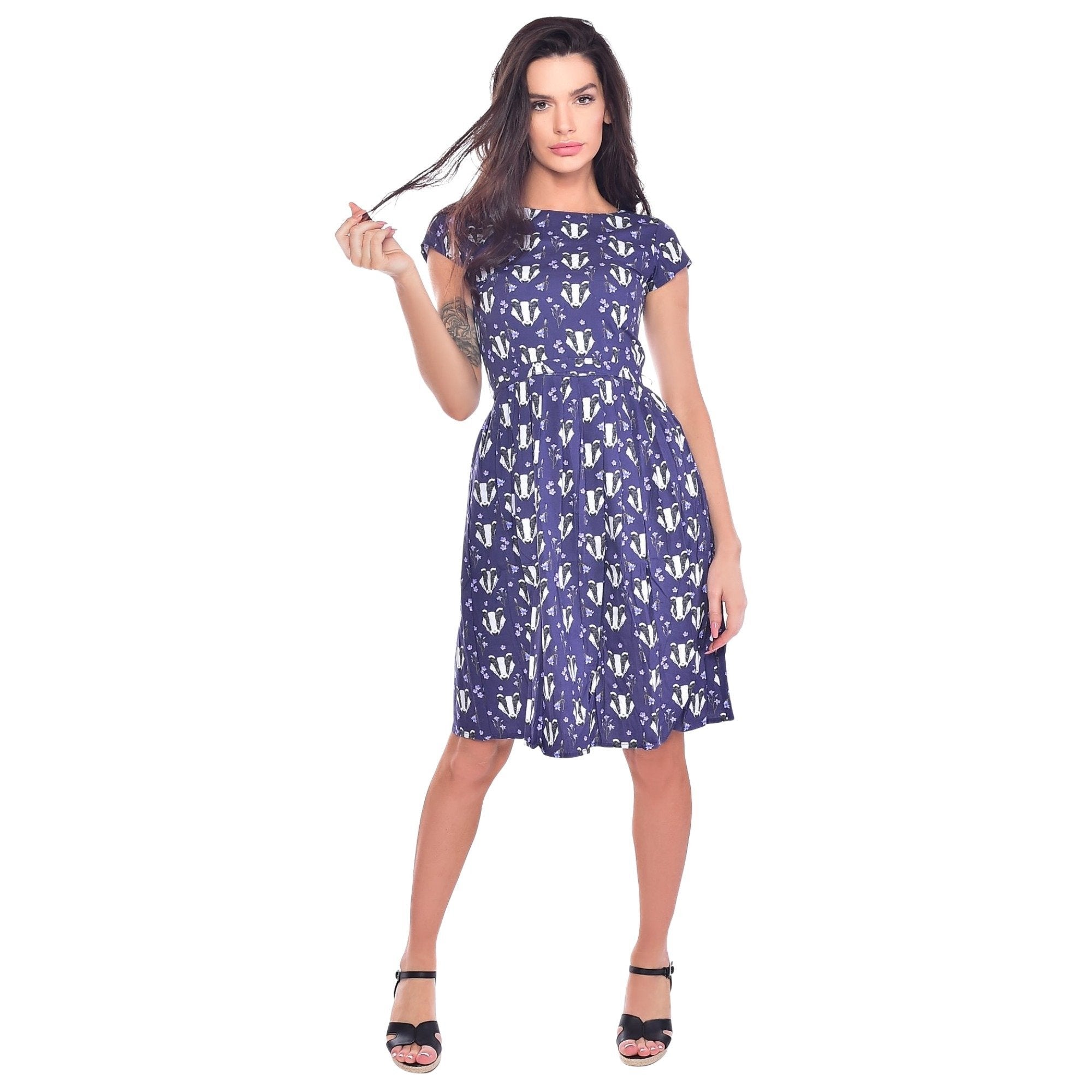 Run and Fly Cute Badger Print Dress 8 10 12 14 16 18 20 Blue Quirky ...