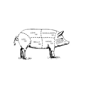 Illustration of different cuts of pork, to highlight the tenderloin.