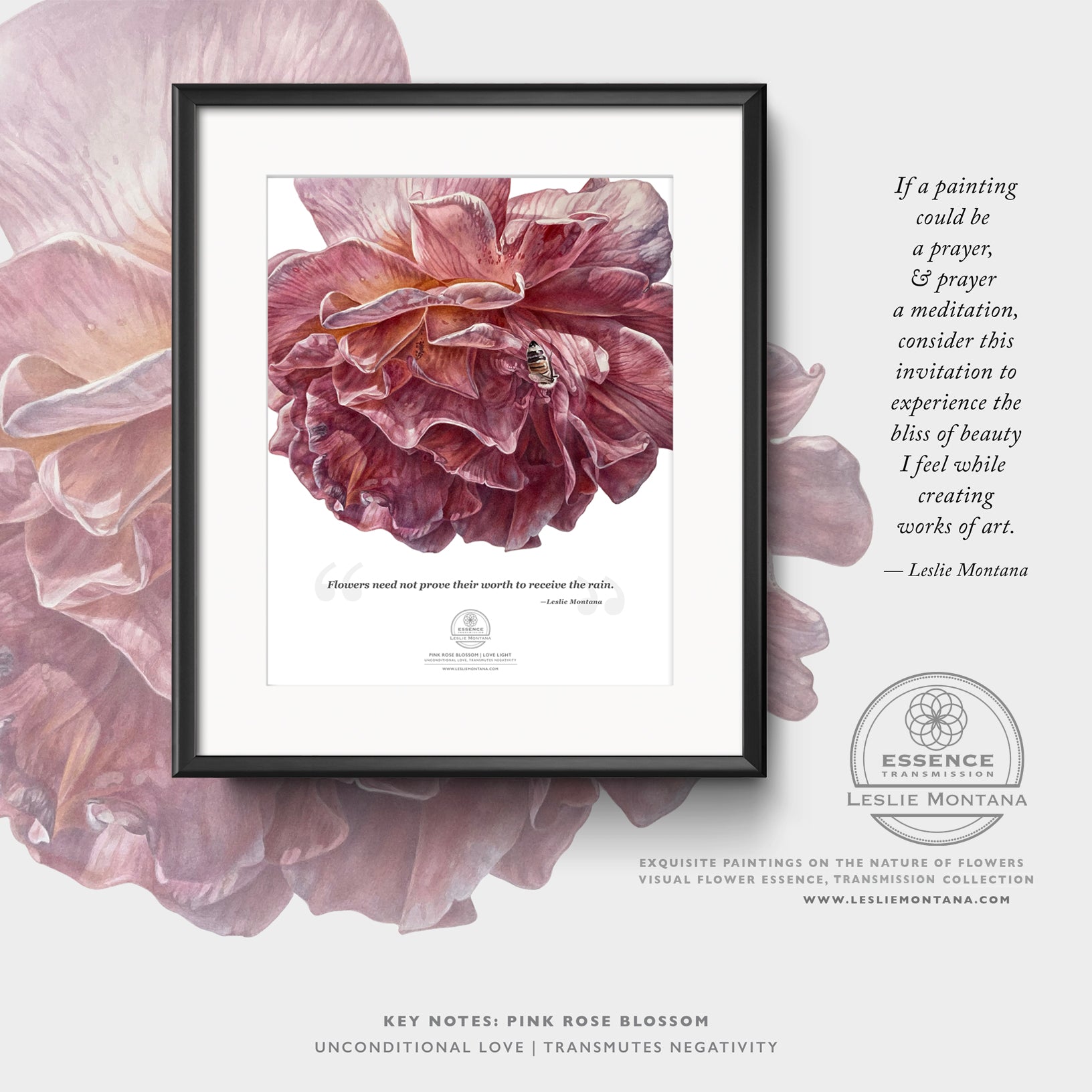 Pink Rose Blossom poster print Leslie Montana