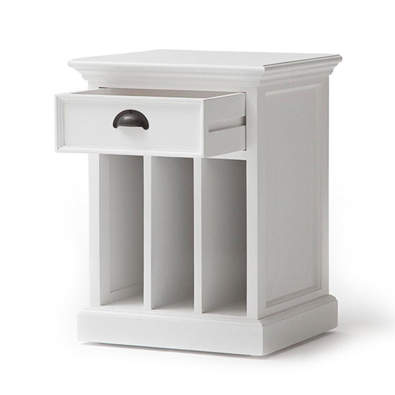 white side table with door