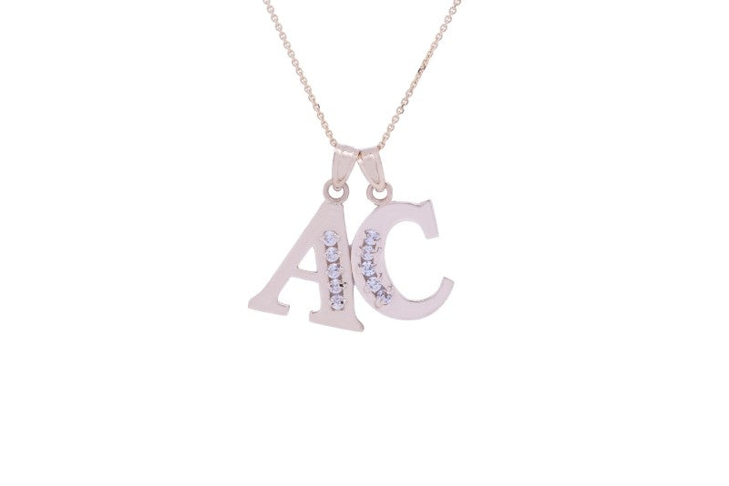 Multiple Letters CZ Initial Pendant with Necklace in 14k Yellow Gold