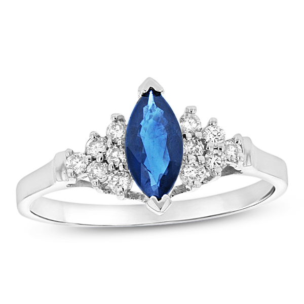 Diamond and Blue Sapphire Marquise Ring in 14k White Gold