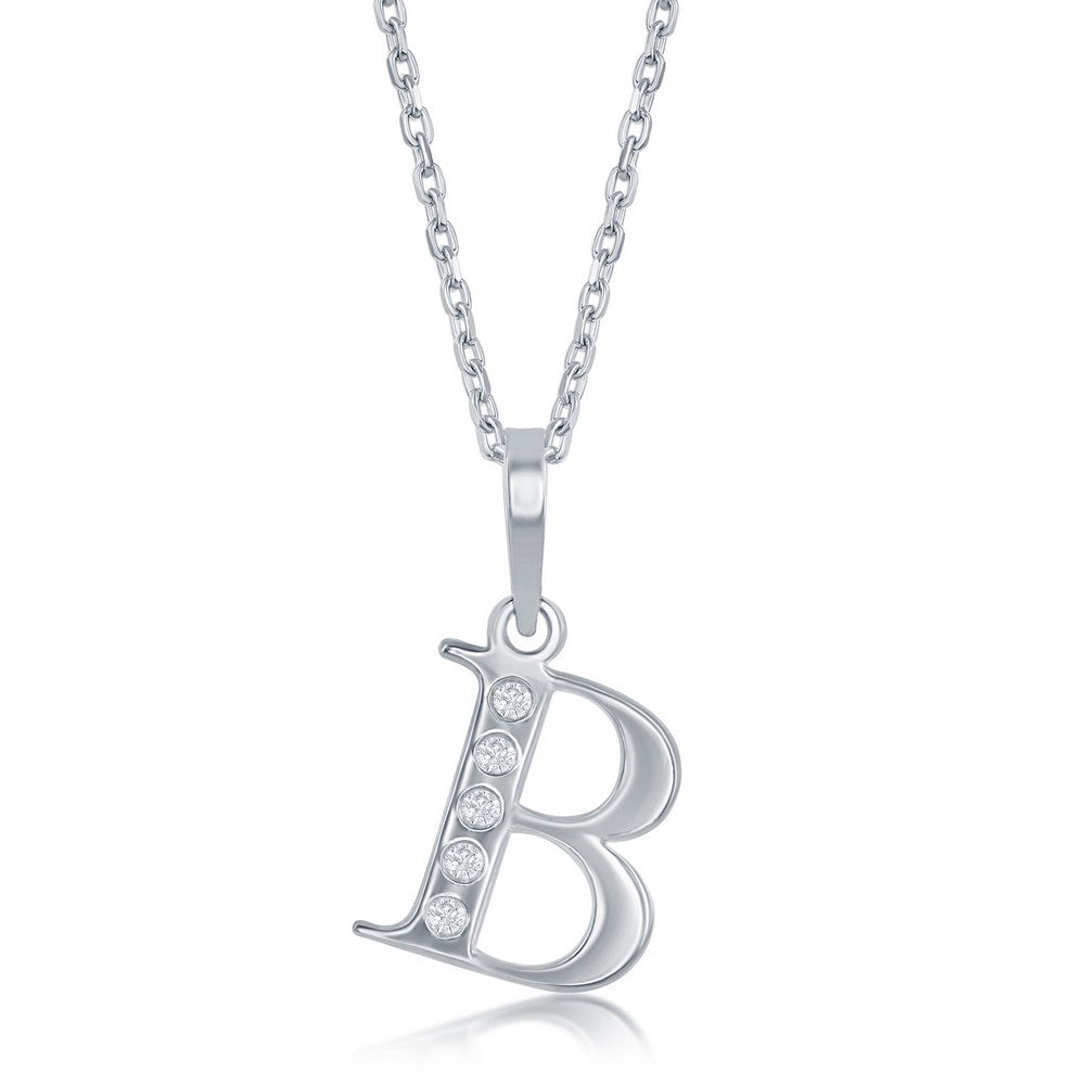 Diamond 'B' Initial Pendant Necklace in Sterling Silver