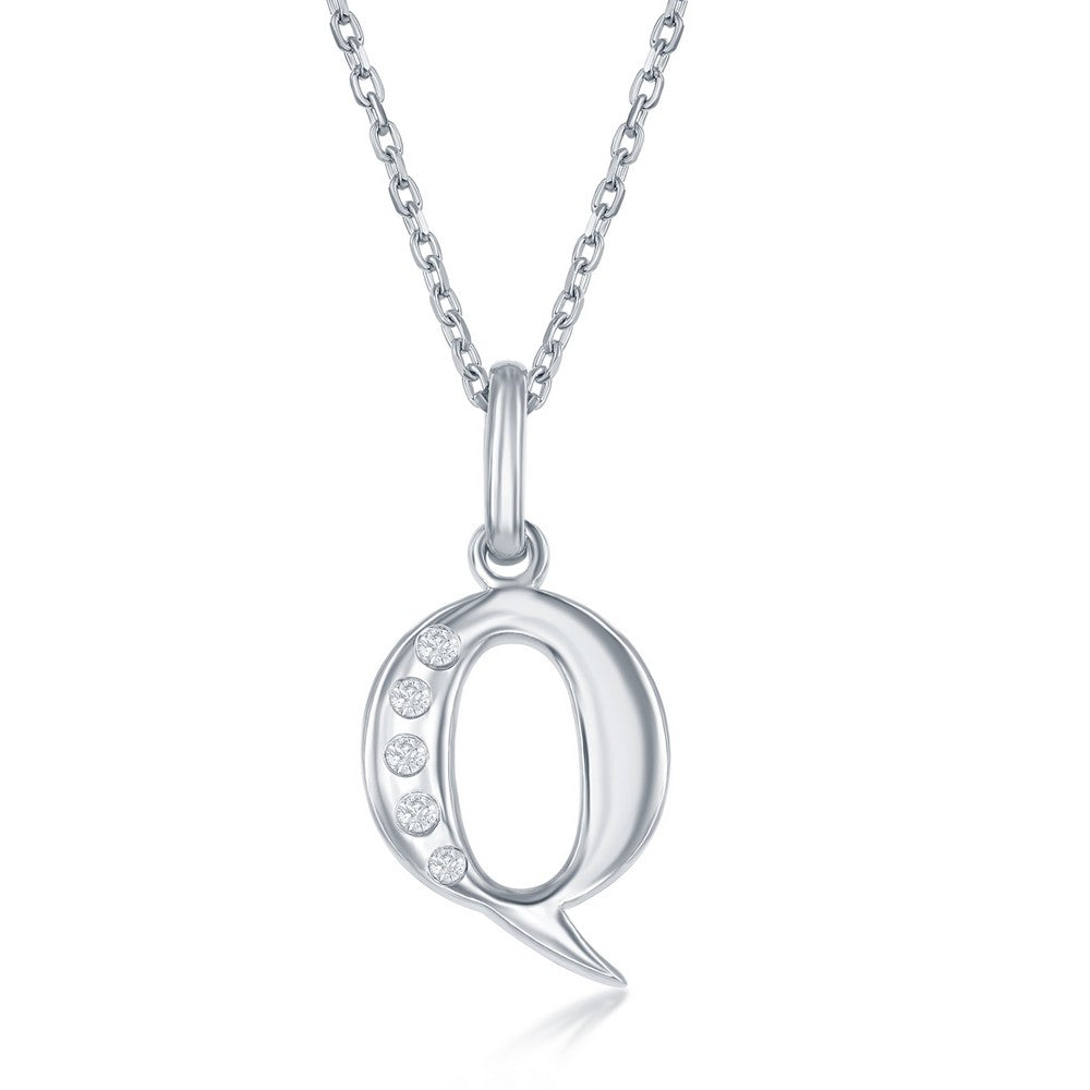 Diamond 'Q' Initial Pendant Necklace in Sterling Silver