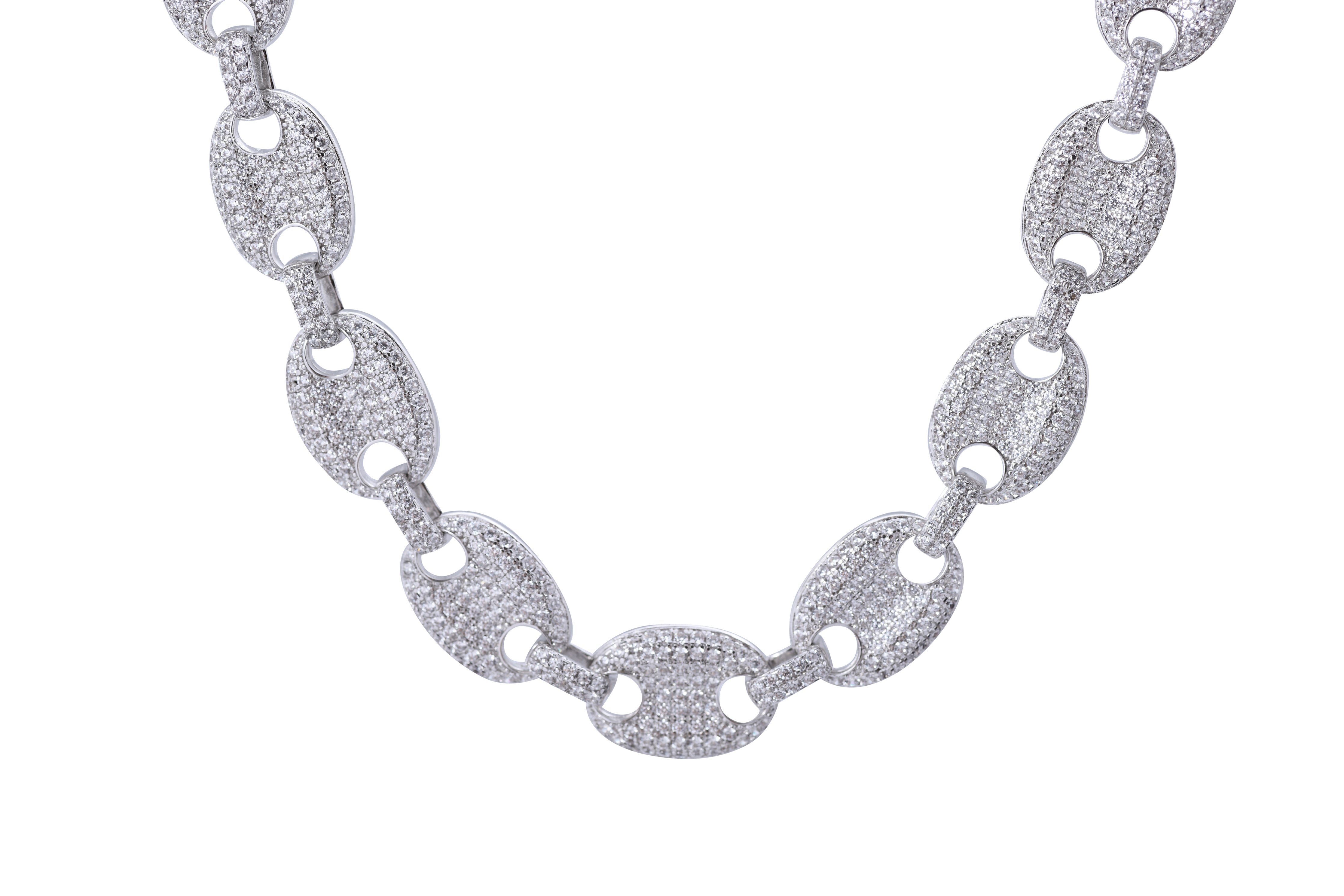 Women's Mariner Puff CZ Chain Choker Necklace White Gold Plated