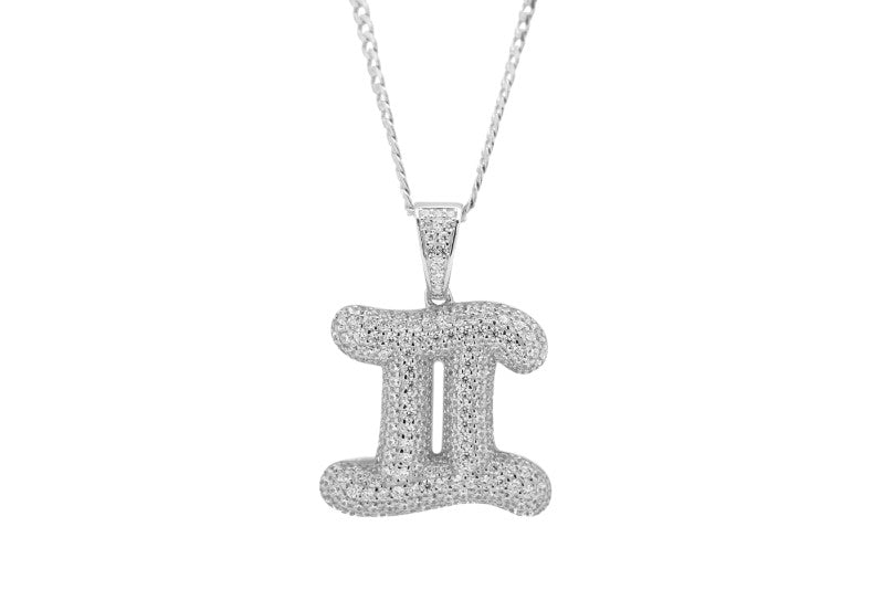 Sterling Silver Gemini CZ Zodiac Twins Sign Pendant with Necklace