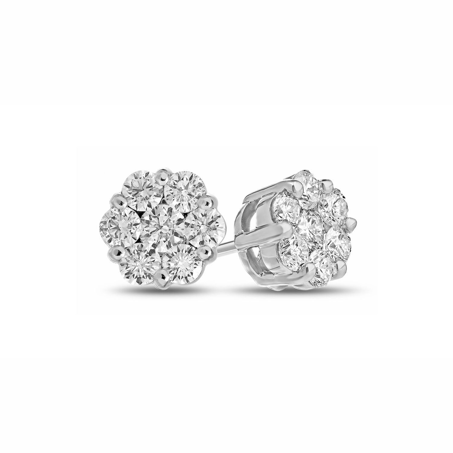 Half Carat Diamond Cluster Earrings in 14k Gold - 0.50ctw