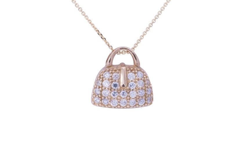 Purse Sparkler CZ Pendant with Necklace in 14k Yellow Gold