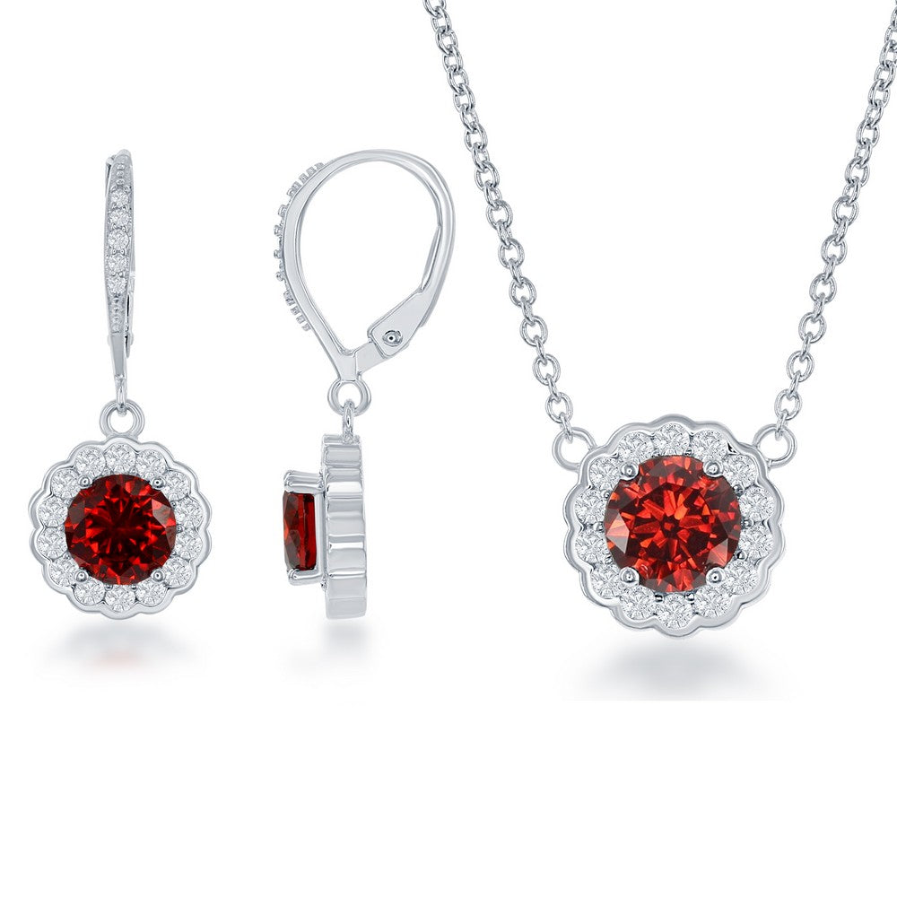 Sterling Silver 'January' Birthstone Garnet Earrings and Necklace Set