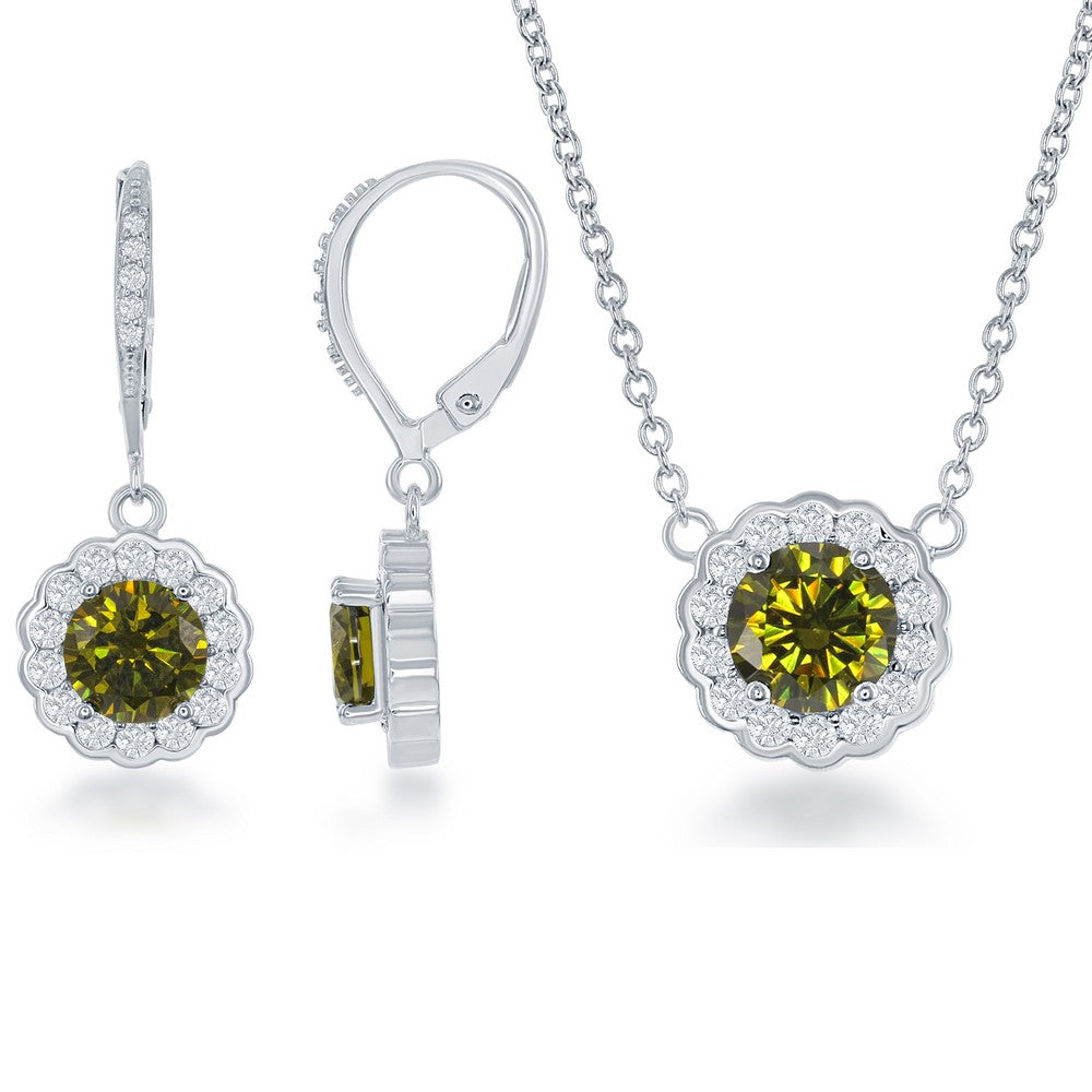 Sterling Silver 'August' Birthstone Peridot Earrings Necklace Set