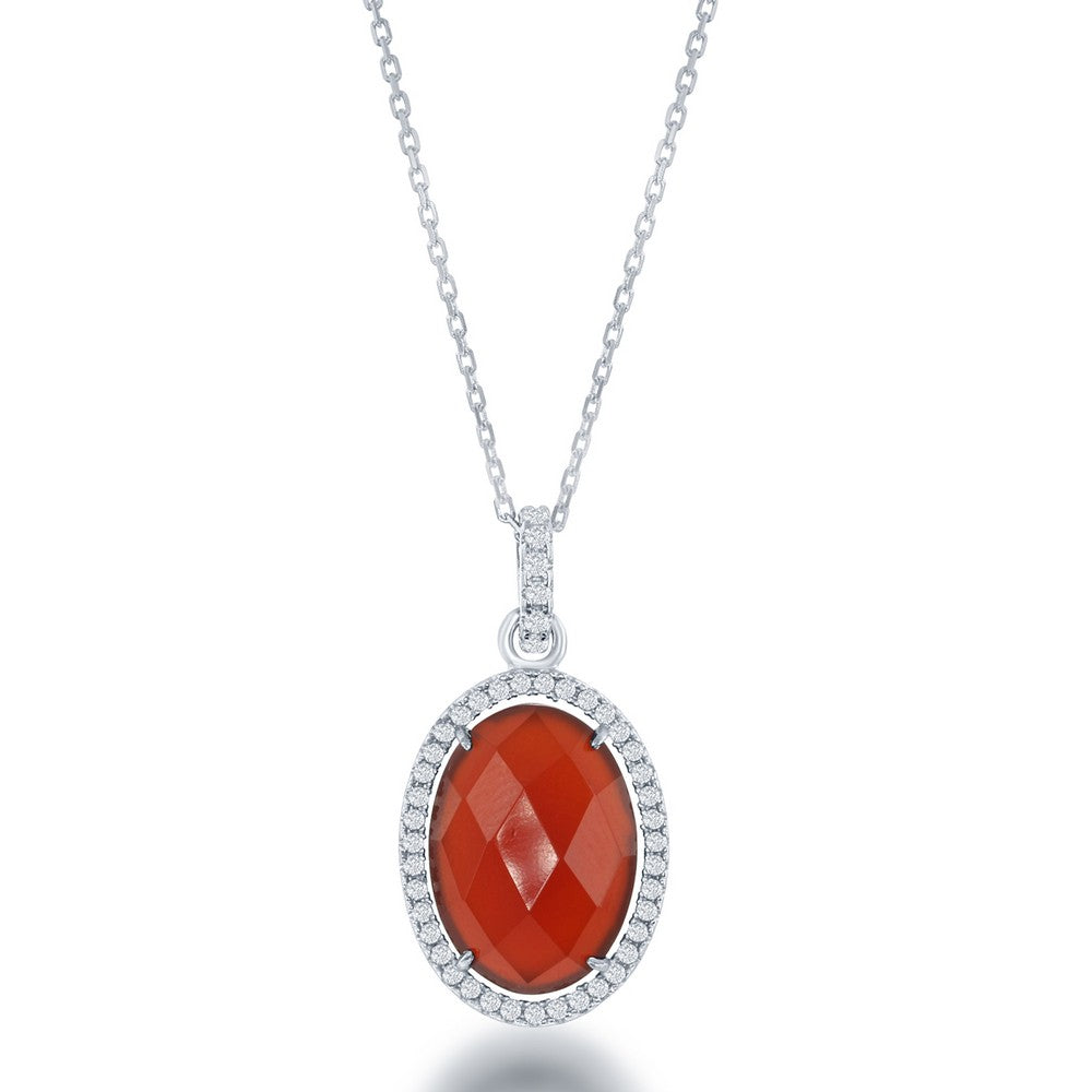 Sterling Silver Oval Red Carnelian Pendant Necklace