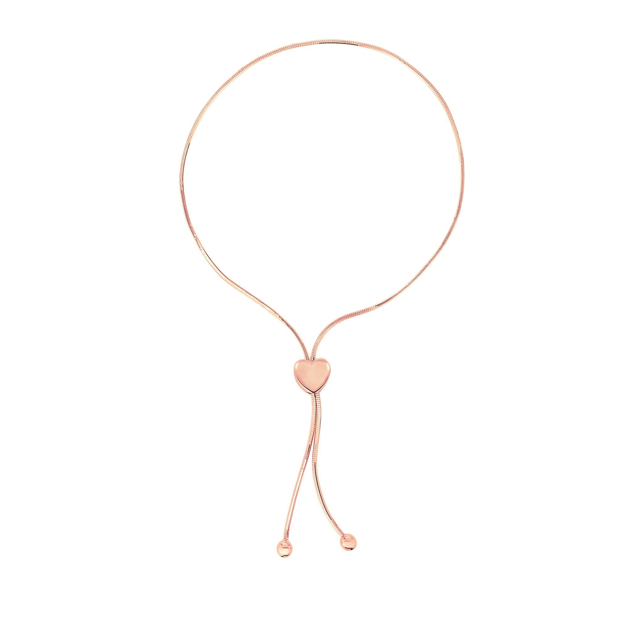 14k Rose Gold Heart Bracelet with Draw String Clasp