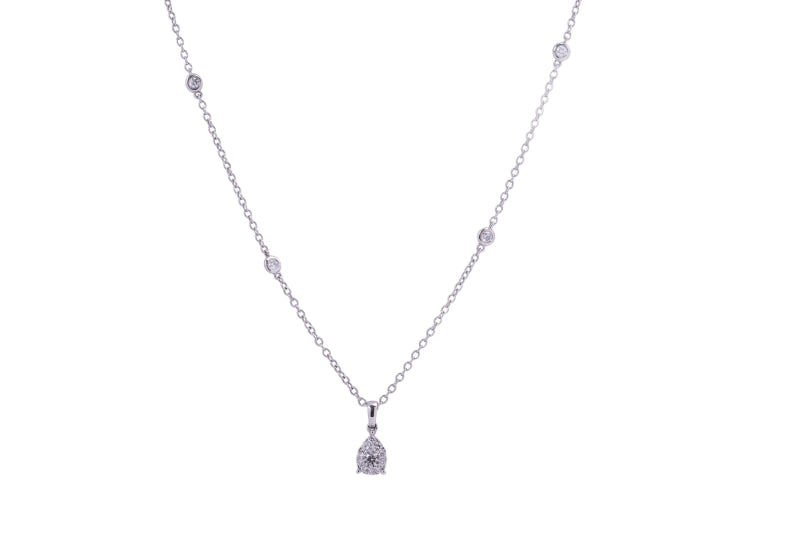 Diamonds by the Yard Hanging Halo Pear Shape Diamond Pendant with Necklace in 18k White Gold