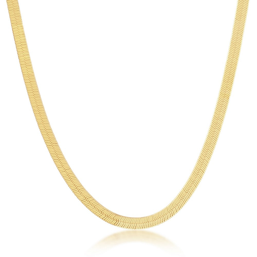 Yellow Flat Herringbone Gold Chain Necklace