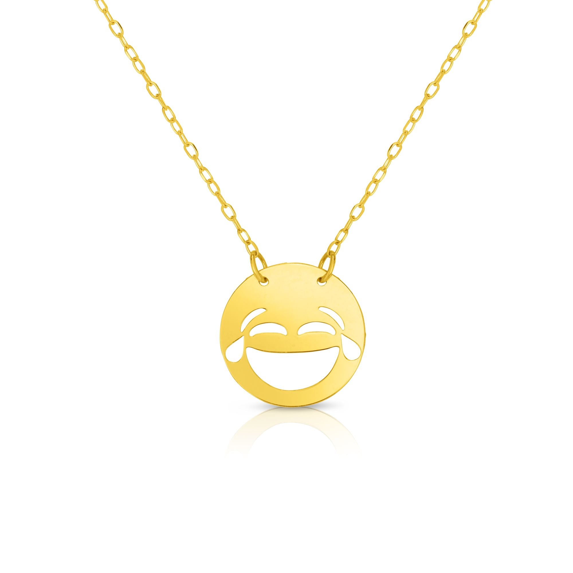 14k Gold Emoji Laughter with Tears Funny Necklace