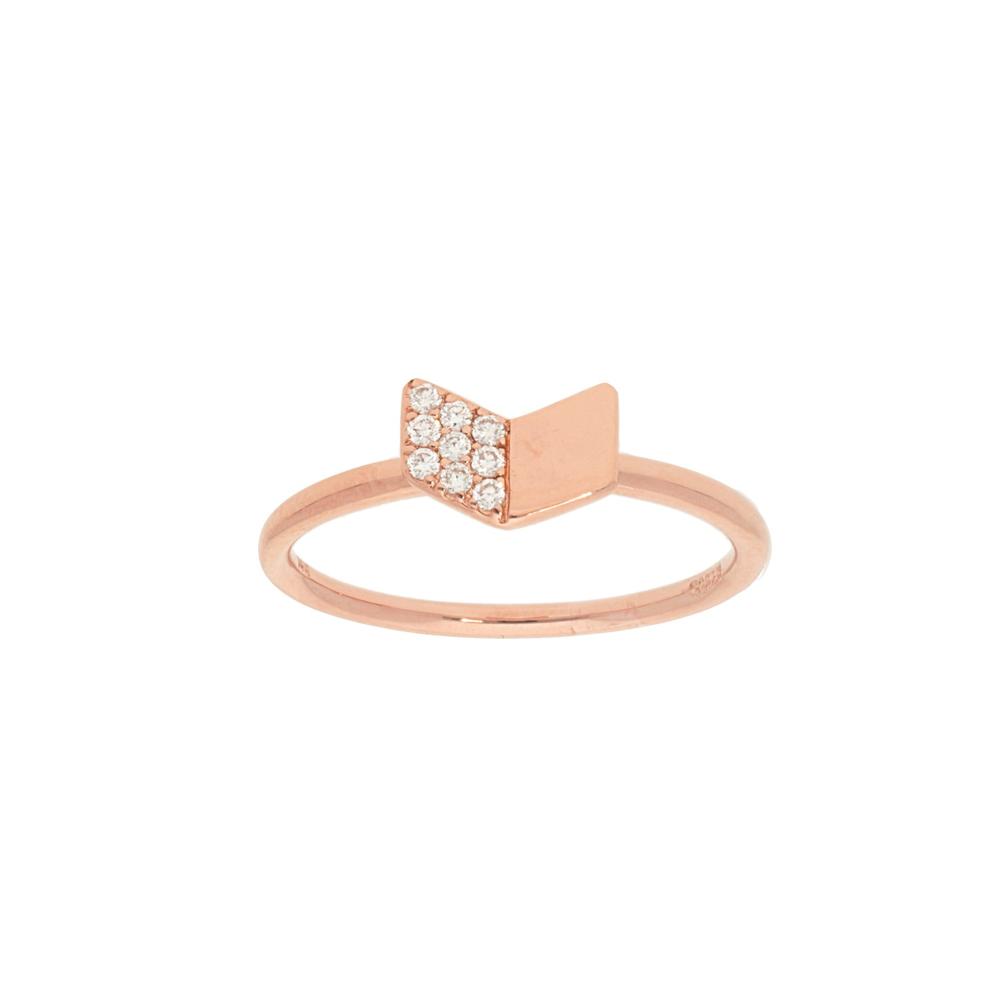 Diamond Pave and High Polished Chevron Shape  Ring