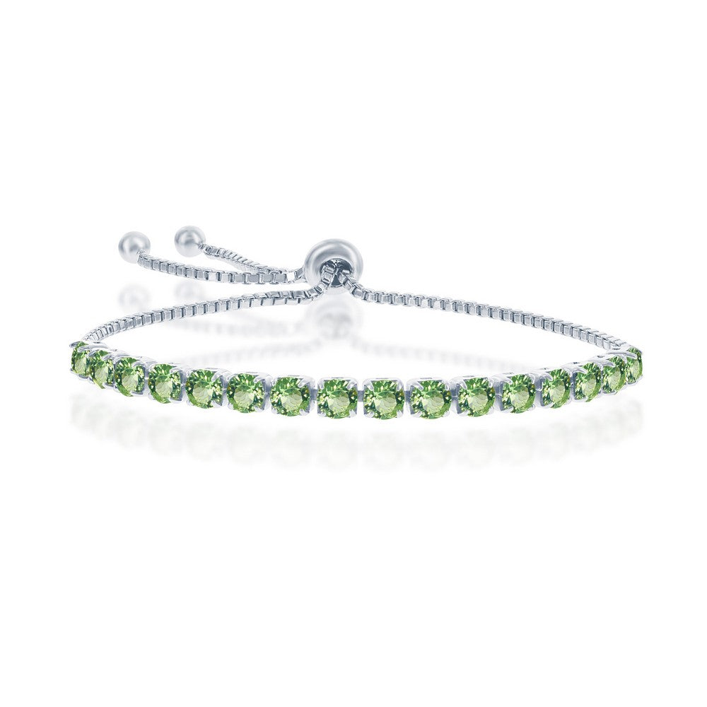 Sterling Silver 'August' Peridot Birthstone Adjustable Bolo Bracelet