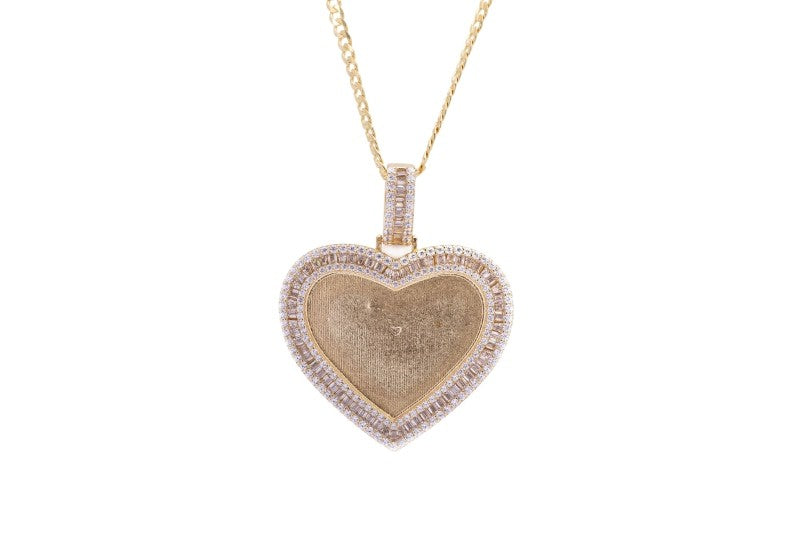 Sterling Silver Large Heart CZ Bezel Yellow Gold Pendant with Necklace