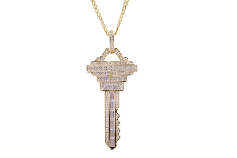 Sterling Silver House Key CZ Yellow Gold Pendant with Necklace