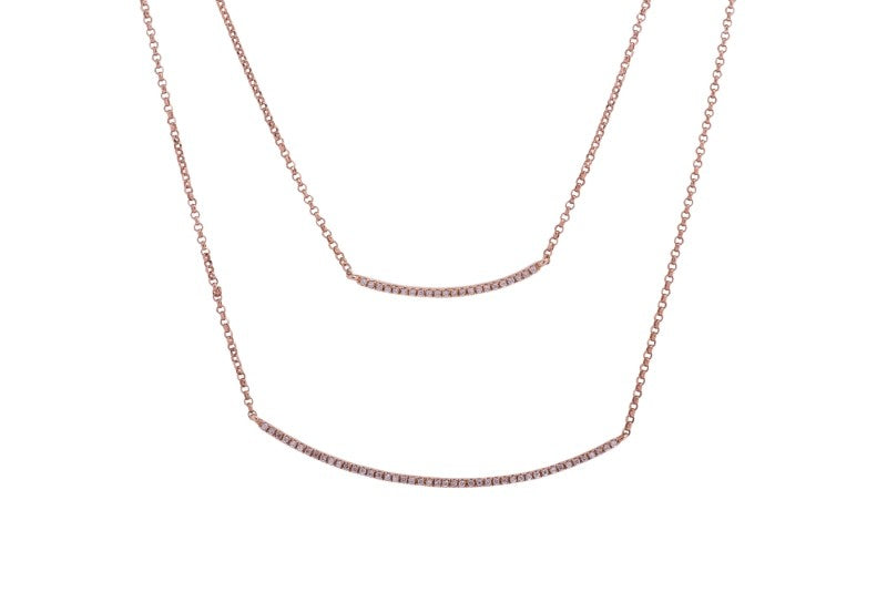 Layering Double Smile Diamond Pendant with Necklace in 18k Rose Gold