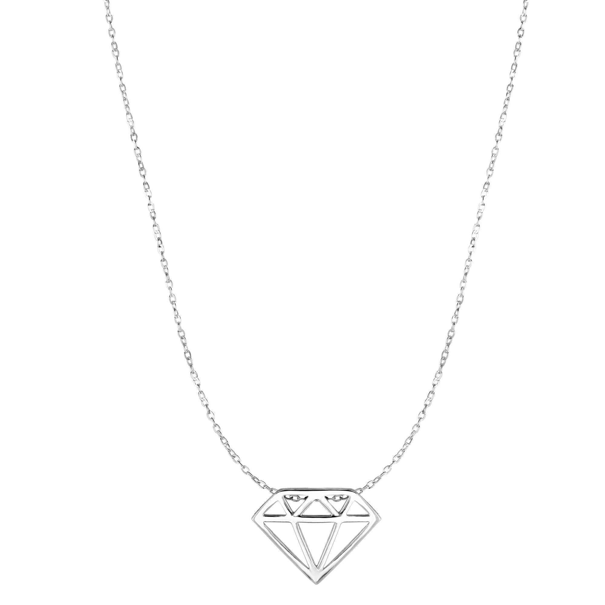 14k White Gold Diamond Shaped Necklace