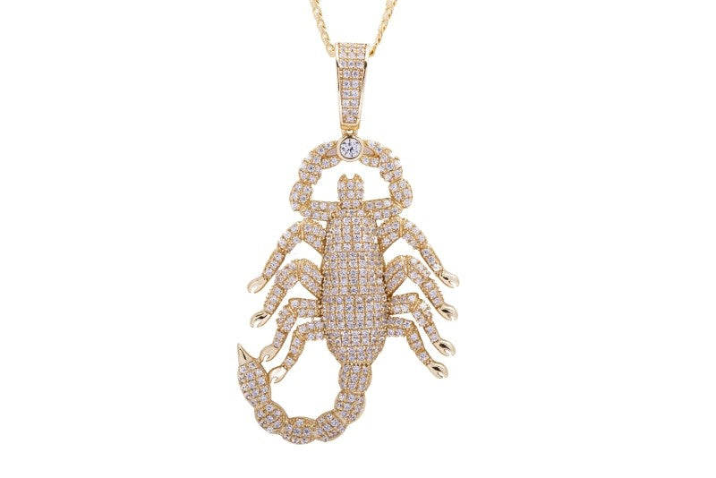 Sterling Silver Large Scorpion CZ Yellow Gold Pendant with Necklace