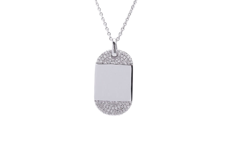 Half Diamond Pet Tag Pendant with Necklace in 18k White Gold