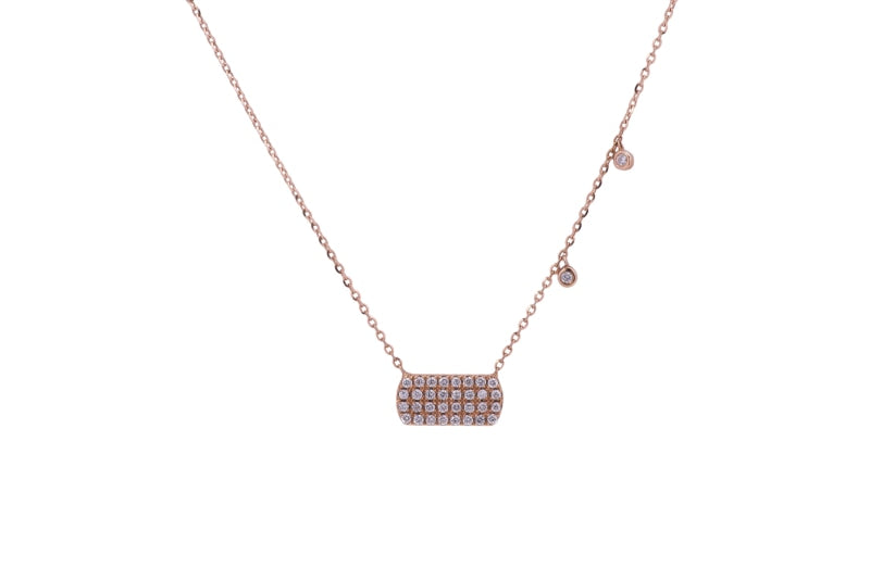 Round Edge Rectangle Diamond Pendant with Necklace in 18k Rose Gold