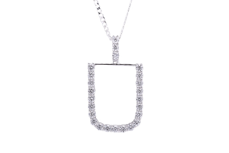 Sterling Silver Letter U Initial Round CZ Pendant with Necklace