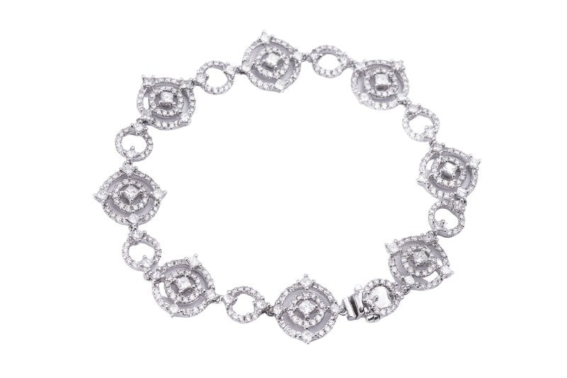 Bullseye Link Round Diamond Bracelet in 18k White Gold