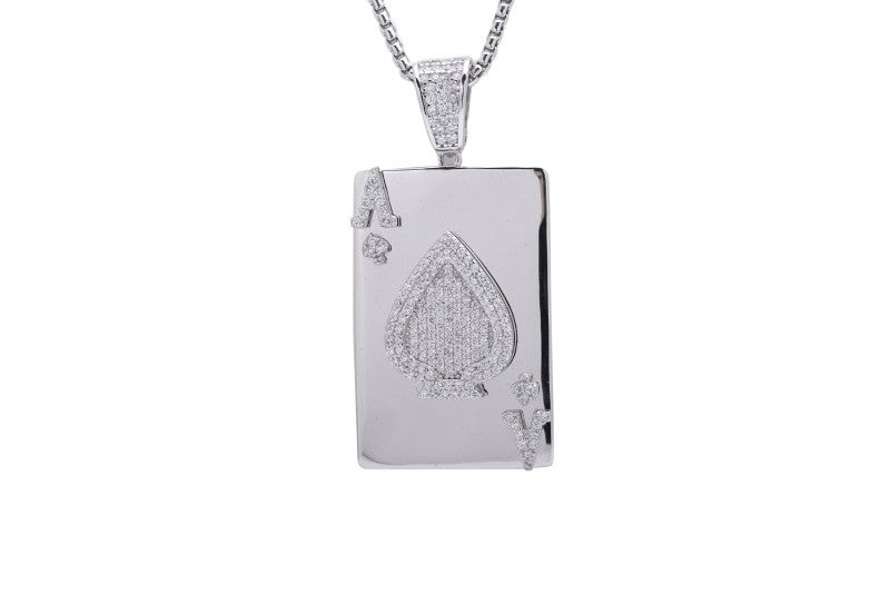 Sterling Silver Ace of Spades CZ Pendant with Necklace
