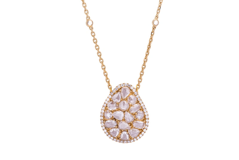 Broken Multi Faceted Diamond Nugget Egg-Shaped Pendant with Necklace in 18k Yellow Gold