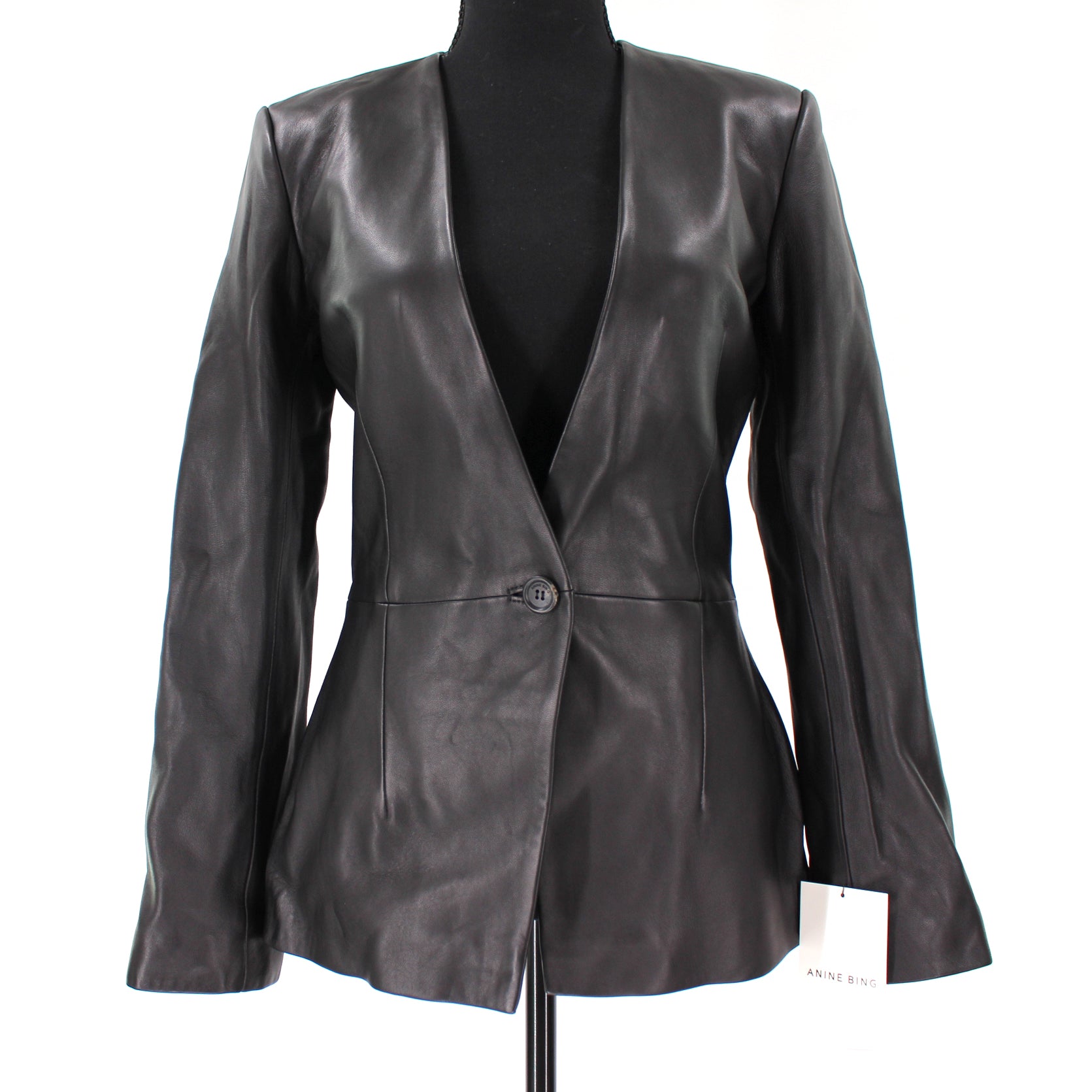 Anine Bing Grace Buttery Soft Black Leather Double Breasted Blazer