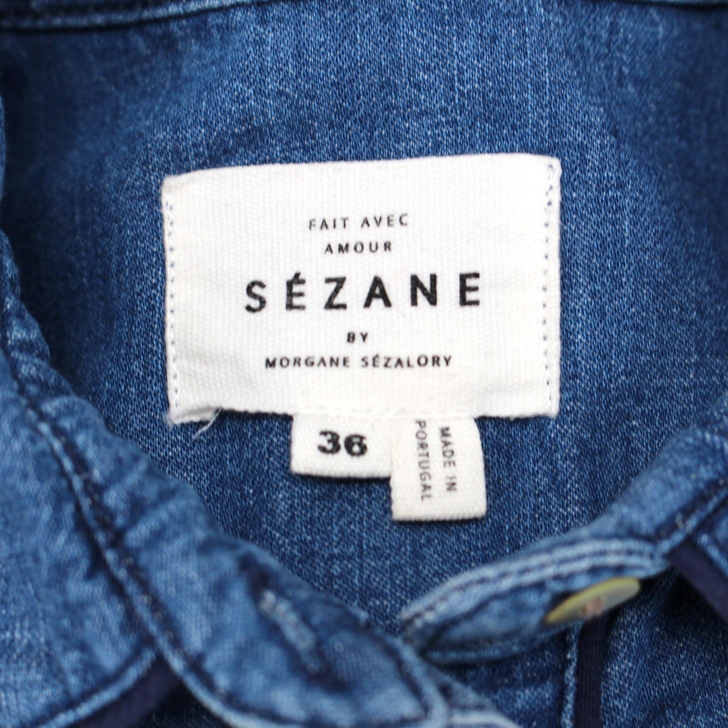 Sezane Floral Embroidered Denim Chambray Western Blouse The Closet New York