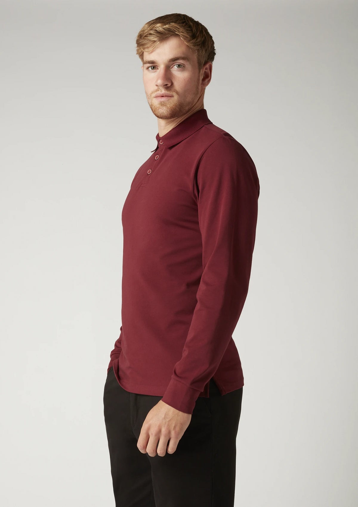 Remus Uomo Tapered Long Sleeve Burgundy Polo Shirt