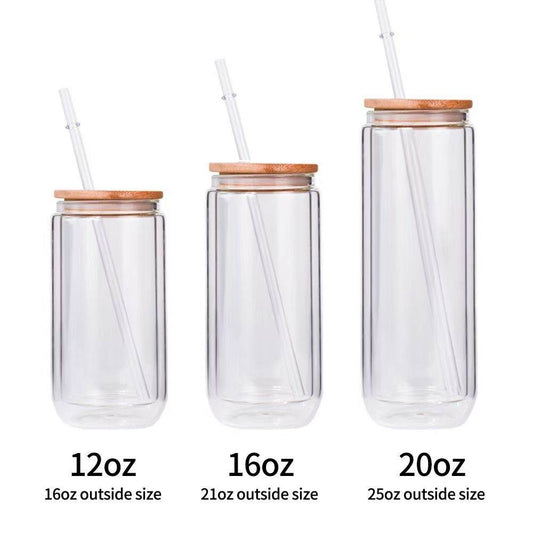 RTS 16oz Sublimation Ready Glass Can tumblers with bamboo lid and