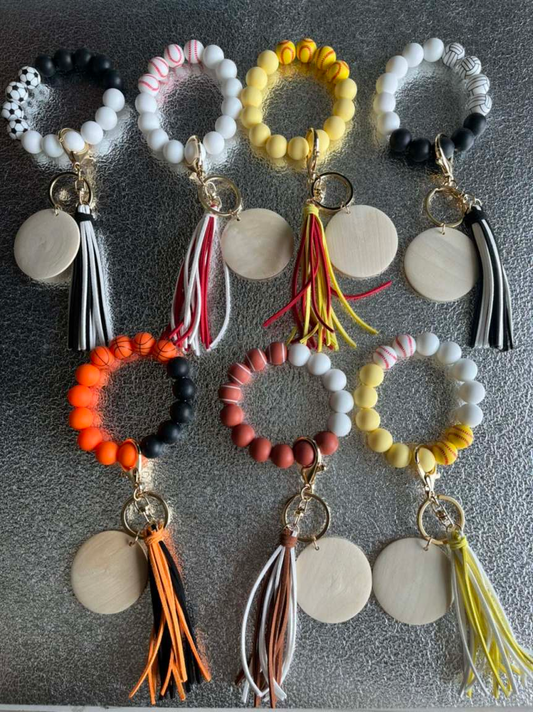 Silicone bead keychain bracelets with 2 light wood disc and tassel, e –  ACC Sublimation Blanks & Designs