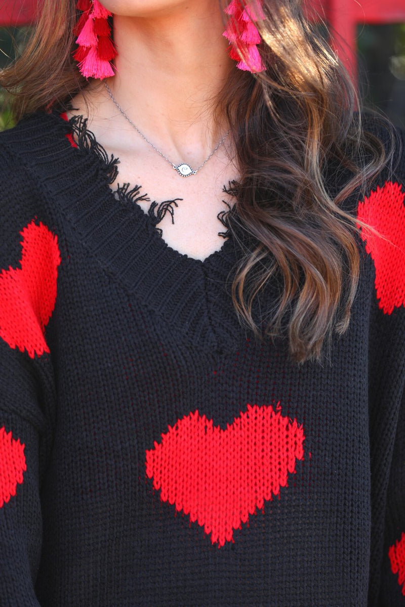 Heart On My Sleeve Distressed Sweater