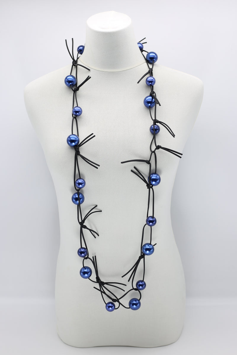 Faux Pearls on Leatherette Chain Necklace - Navy - Jianhui London