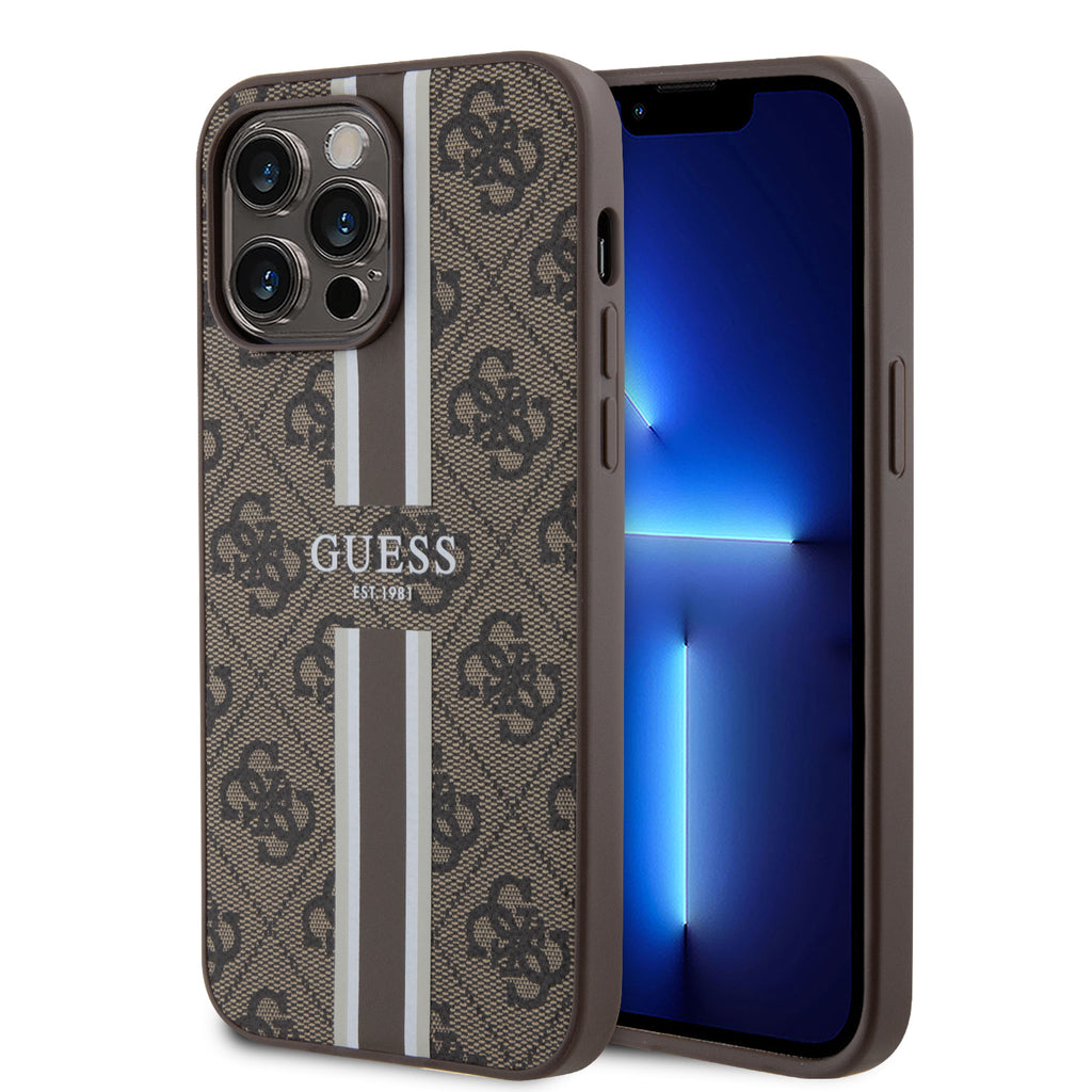 iPhone 15 Pro Max - PC/TPU Brown Hard Case 4G Printed Stripes - GUESS