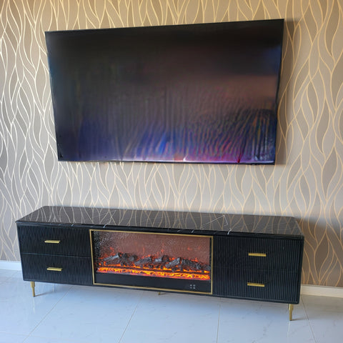 Black TV Stand with Fireplace