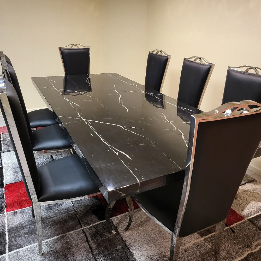 black marble dining table set