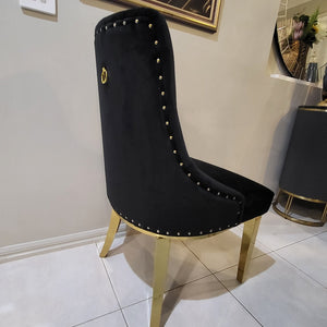 Black Velvet Cushioned and Comfortable Dining Room Chairs in Gold Stainless Steel Frame