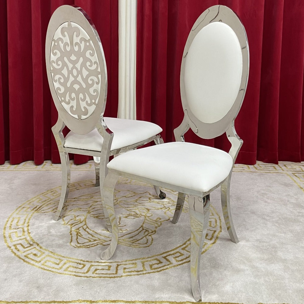 white leather stainless steel dining chairs