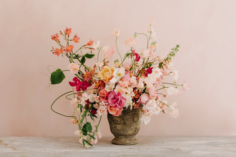 floral vase in pinks by Honeysuckle and Hilda